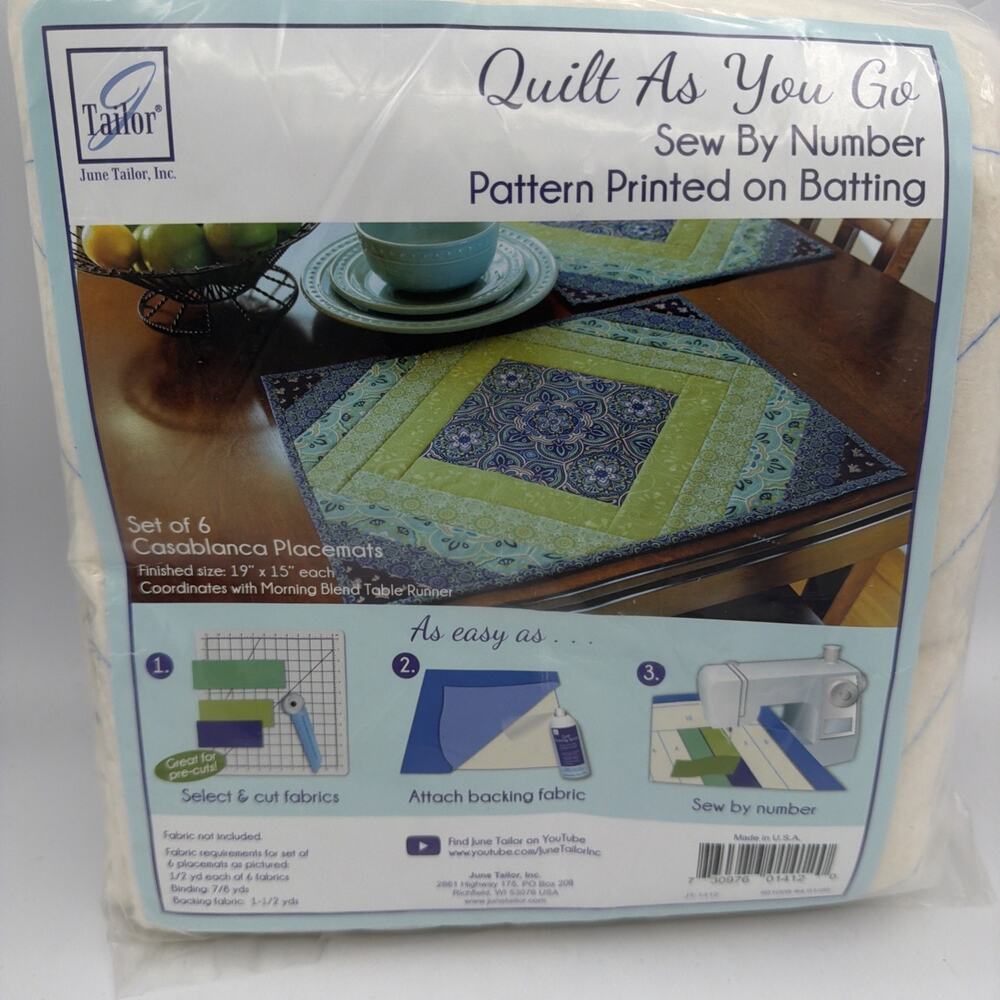 June Tailor Quilt As You Go Casablanca Placemats Set of 6 Pre-Cut Kit Quilting